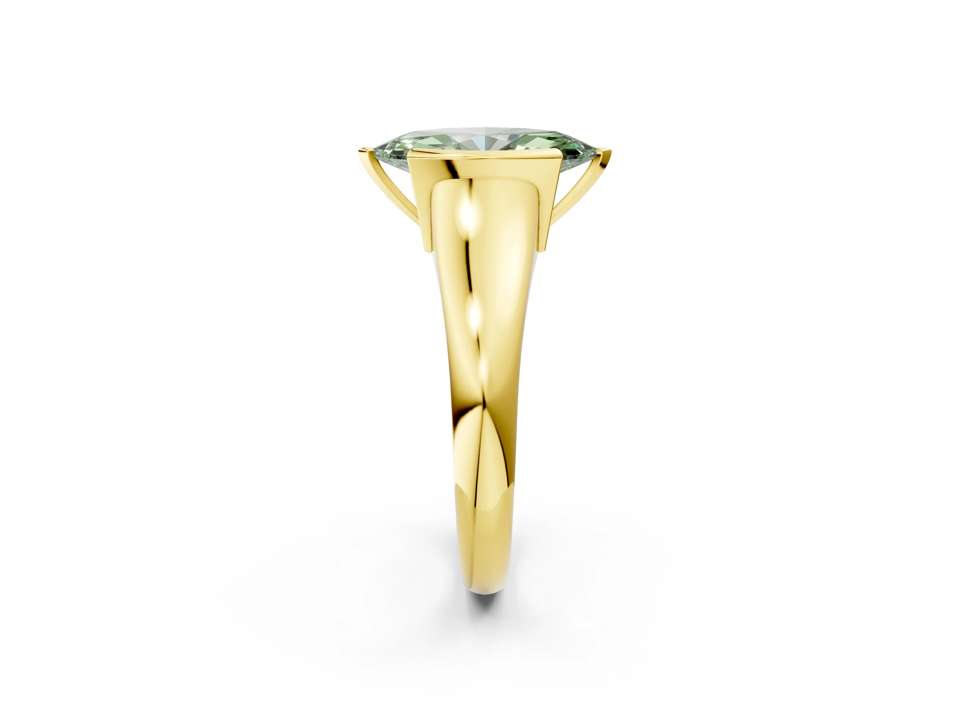 Yellow gold Fancy Green Marquise Cut Solitaire Tension Set Diamond Ring with Split Shank Band_2