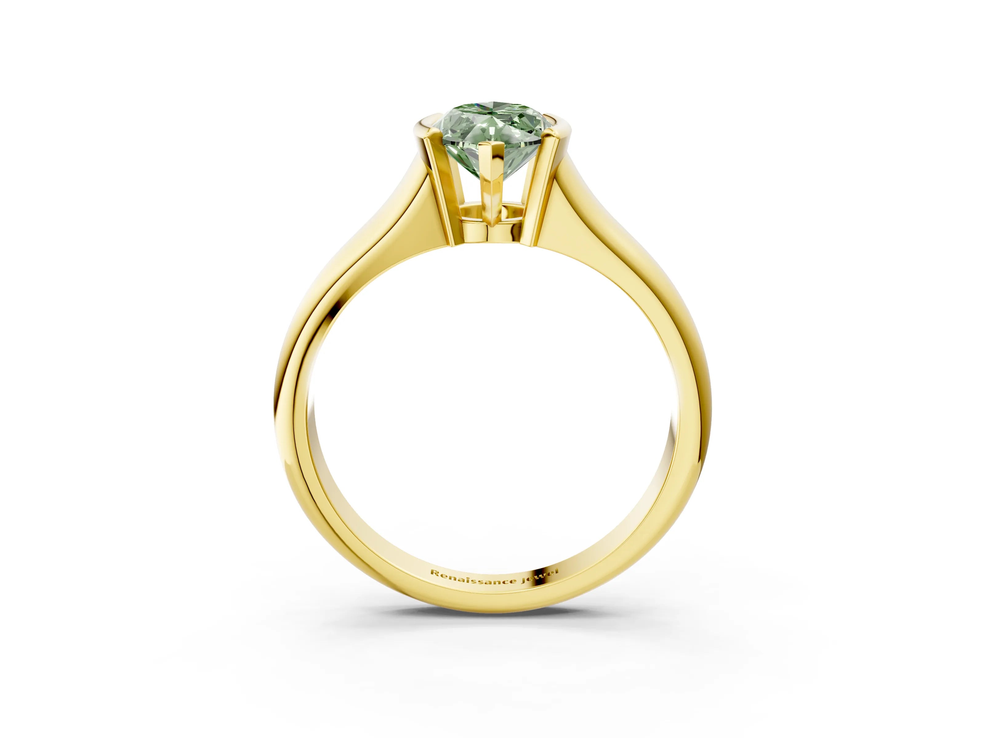 Yellow gold Fancy Green Marquise Cut Solitaire Tension Set Diamond Ring with Split Shank Band_3
