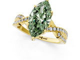 Yellow gold Fancy Green Marquise Cut Solitaire Twist Pave Diamond Engagement Ring with Prong Setting_1