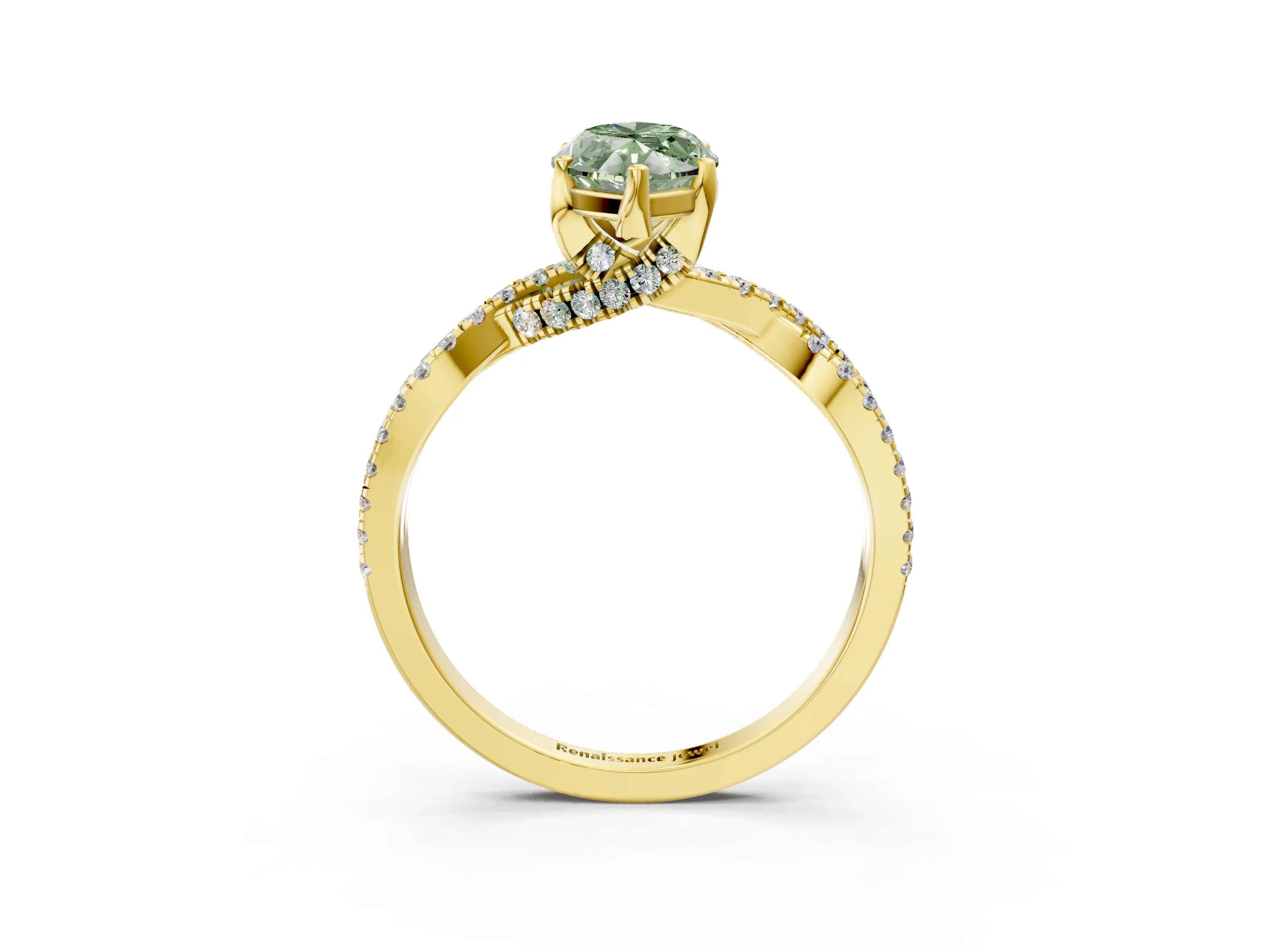 Yellow gold Fancy Green Marquise Cut Solitaire Twist Pave Diamond Engagement Ring with Prong Setting_3