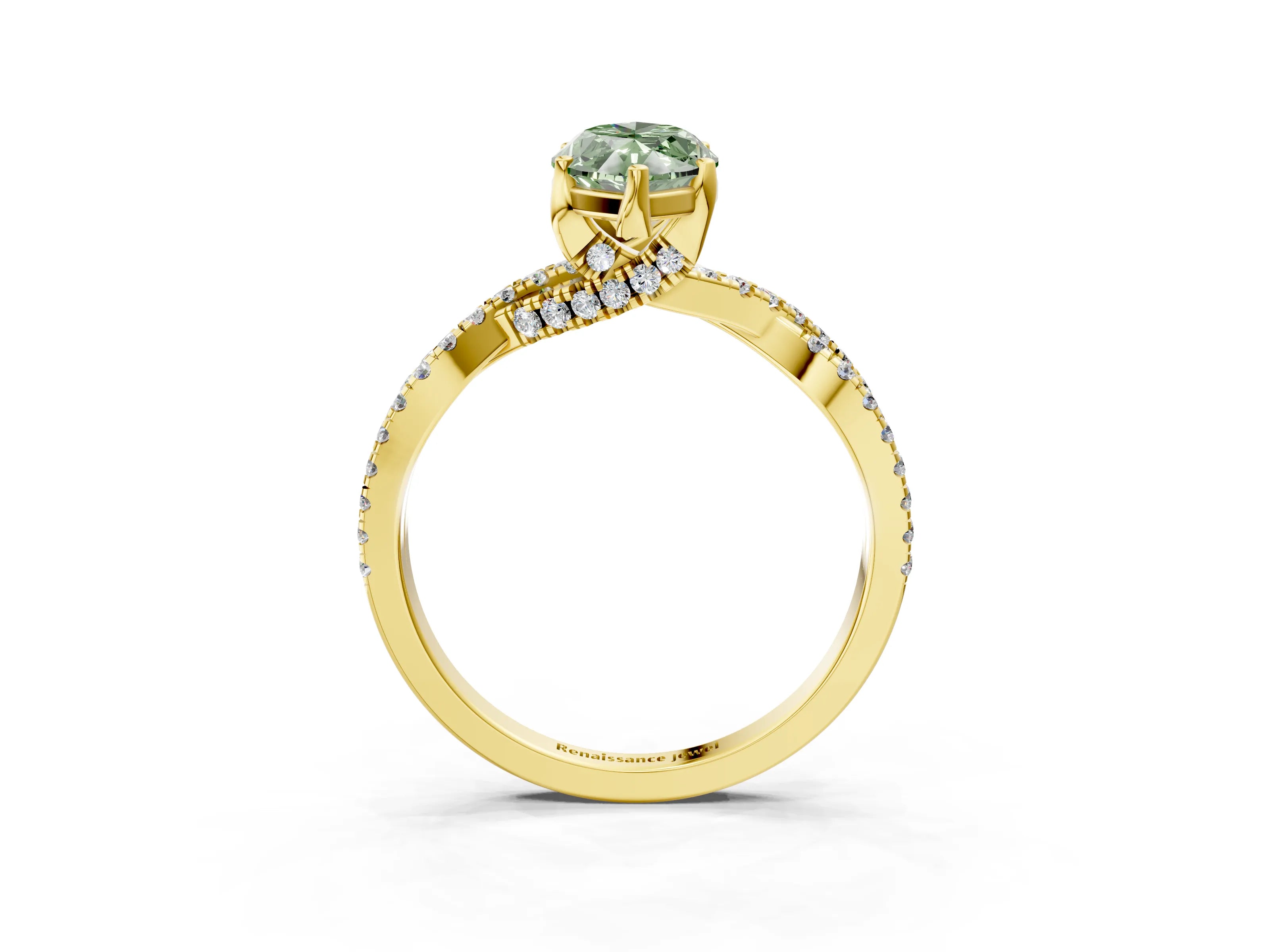 Yellow gold Fancy Green Marquise Cut Solitaire Twist Pave Diamond Engagement Ring with Prong Setting_39