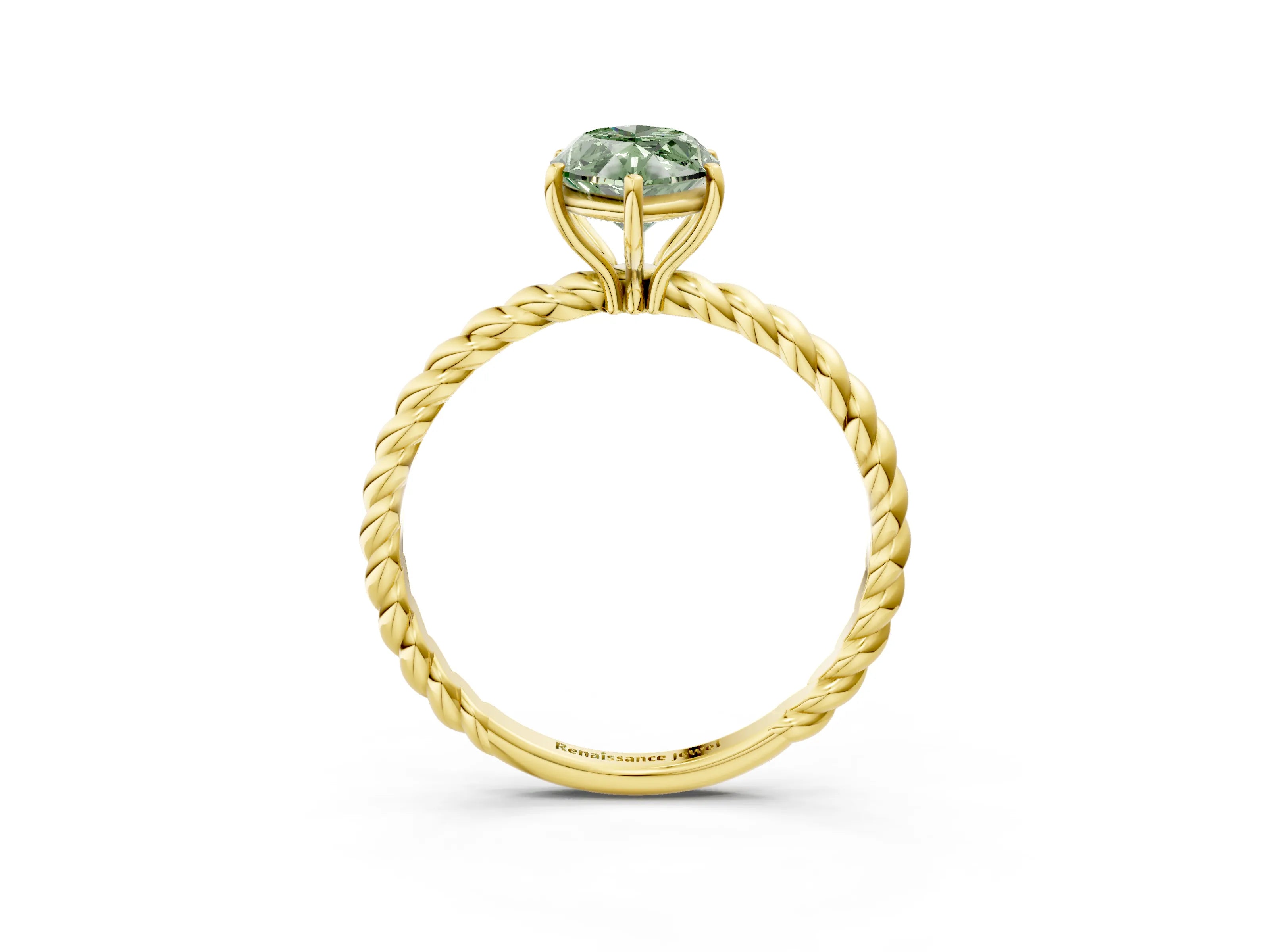 Yellow gold Fancy Green Marquise Cut Solitaire Twisted Band 4-Prong Ring_3