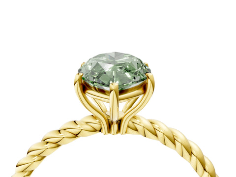 Yellow gold Fancy Green Marquise Cut Solitaire Twisted Band 4-Prong Ring_4