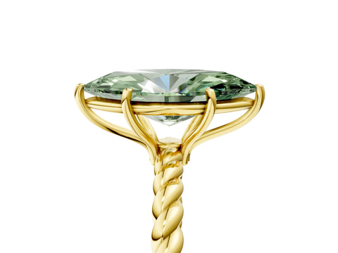Yellow gold Fancy Green Marquise Cut Solitaire Twisted Band 4-Prong Ring_5
