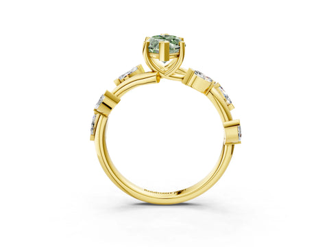 Yellow gold Fancy Green Marquise Cut Solitaire Twisted Band Marquise Accent Prong Setting Ring_3