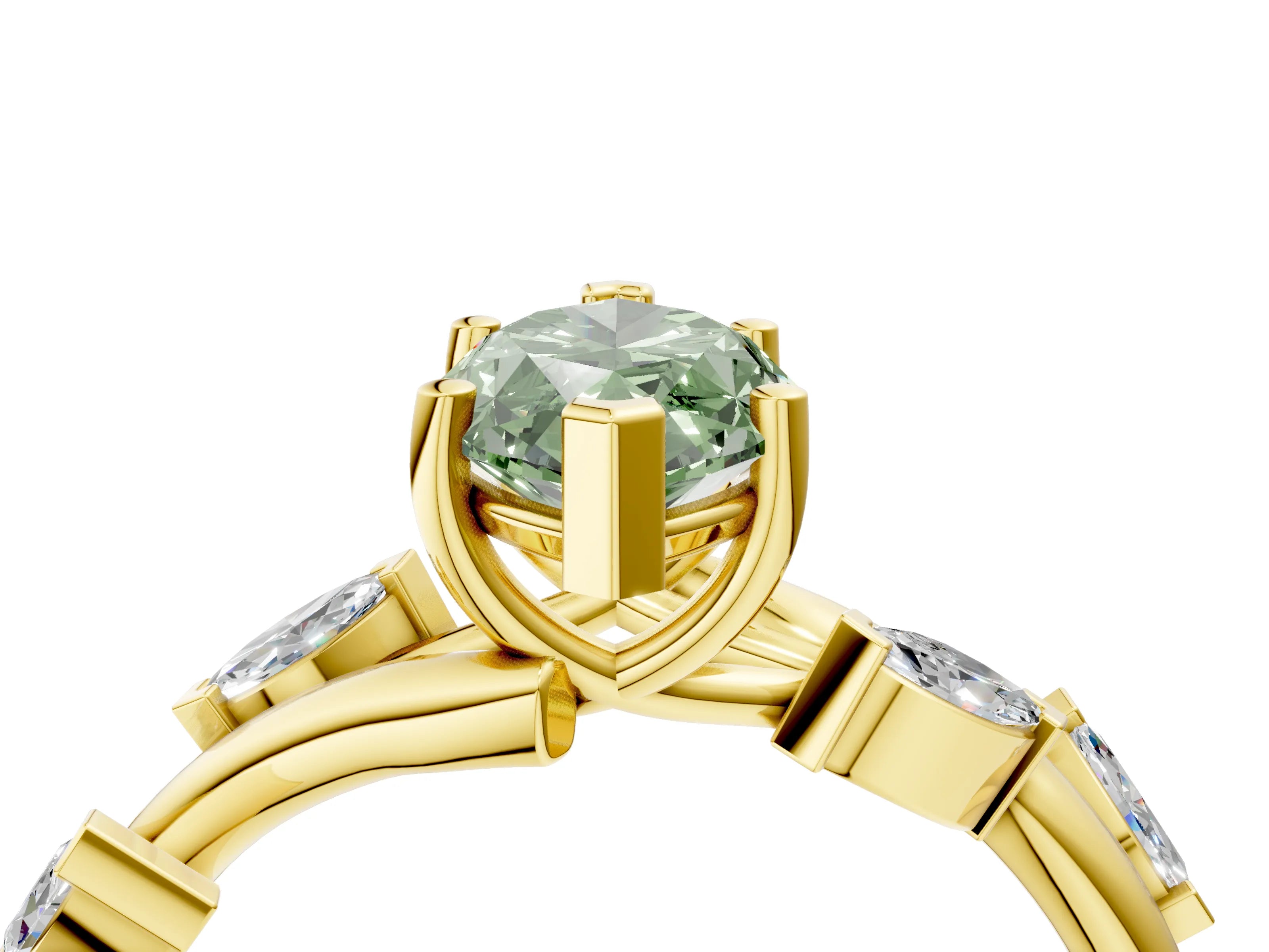 Yellow gold Fancy Green Marquise Cut Solitaire Twisted Band Marquise Accent Prong Setting Ring_4