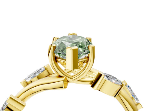 Yellow gold Fancy Green Marquise Cut Solitaire Twisted Band Marquise Accent Prong Setting Ring_4