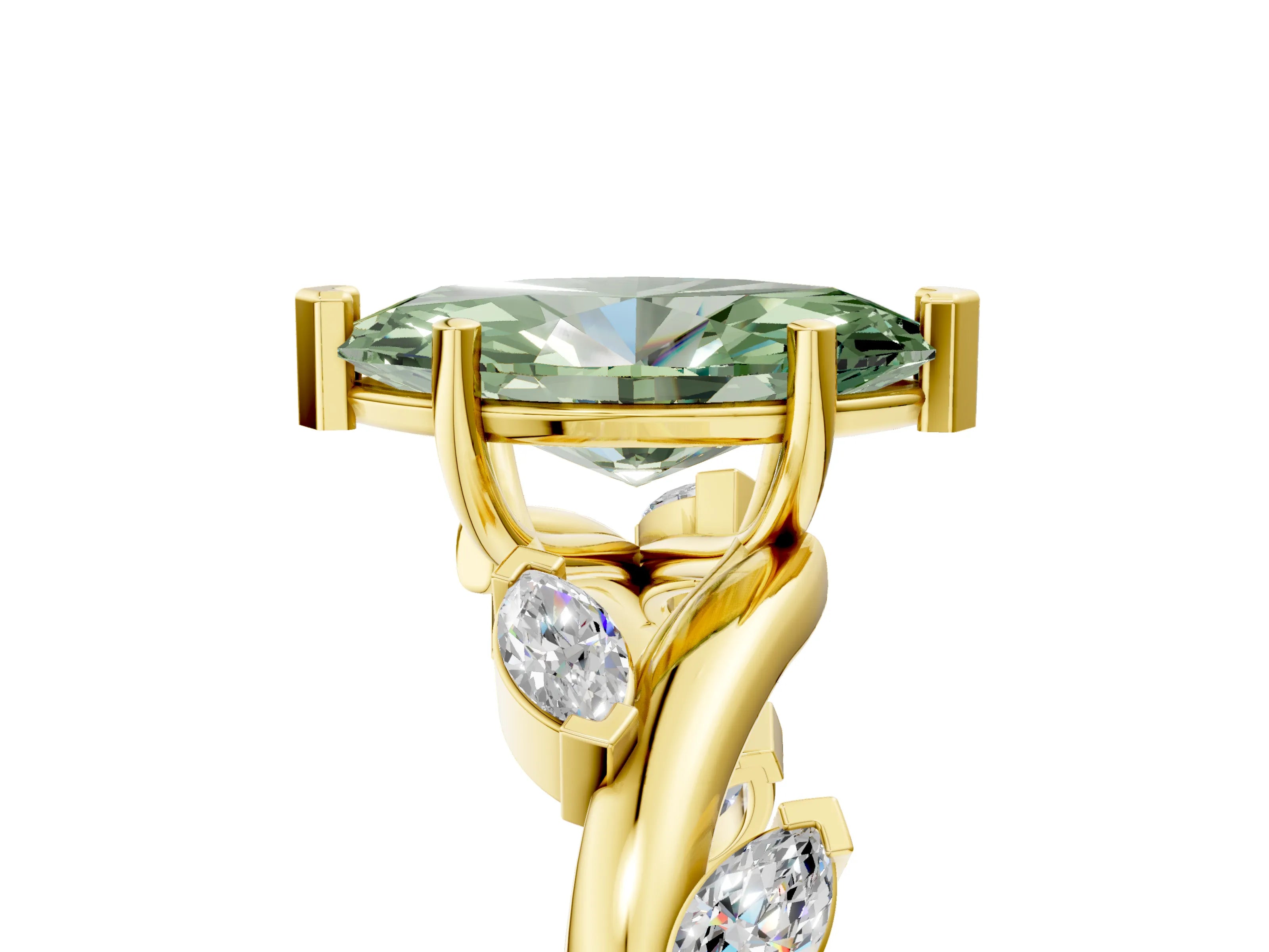 Yellow gold Fancy Green Marquise Cut Solitaire Twisted Band Marquise Accent Prong Setting Ring_5