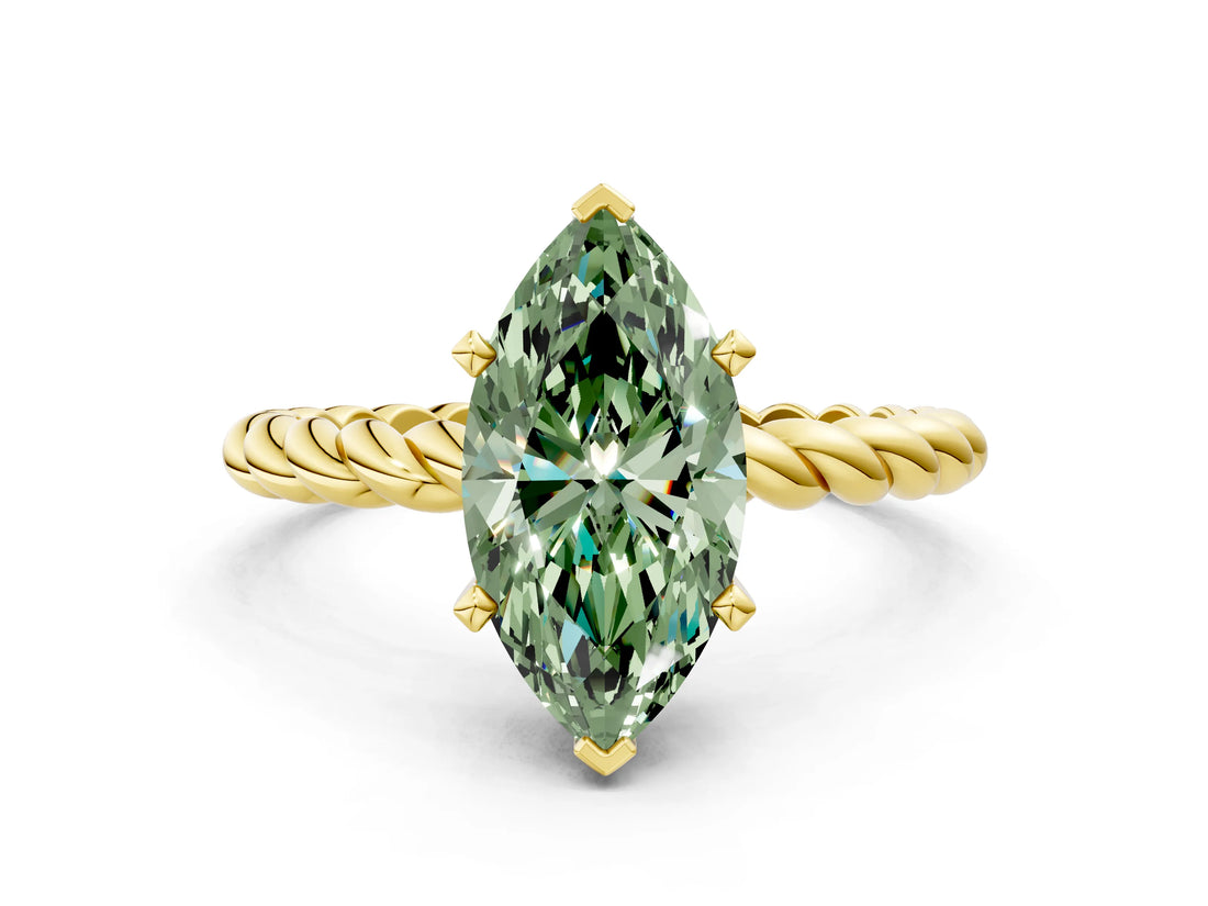 Yellow gold Fancy Green Marquise  Cut Solitaire Twisted Band with Four-Prong Setting_74