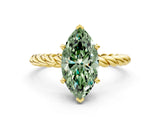 Yellow gold Fancy Green Marquise  Cut Solitaire Twisted Band with Four-Prong Setting_74
