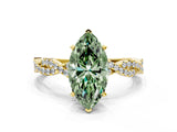 Yellow gold Fancy Green Marquise Cut Solitaire Twisted Pave Band with Four-Prong Setting_3