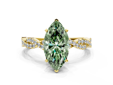 Yellow gold Fancy Green Marquise Cut Solitaire Twisted Pave Band with Four-Prong Setting_3
