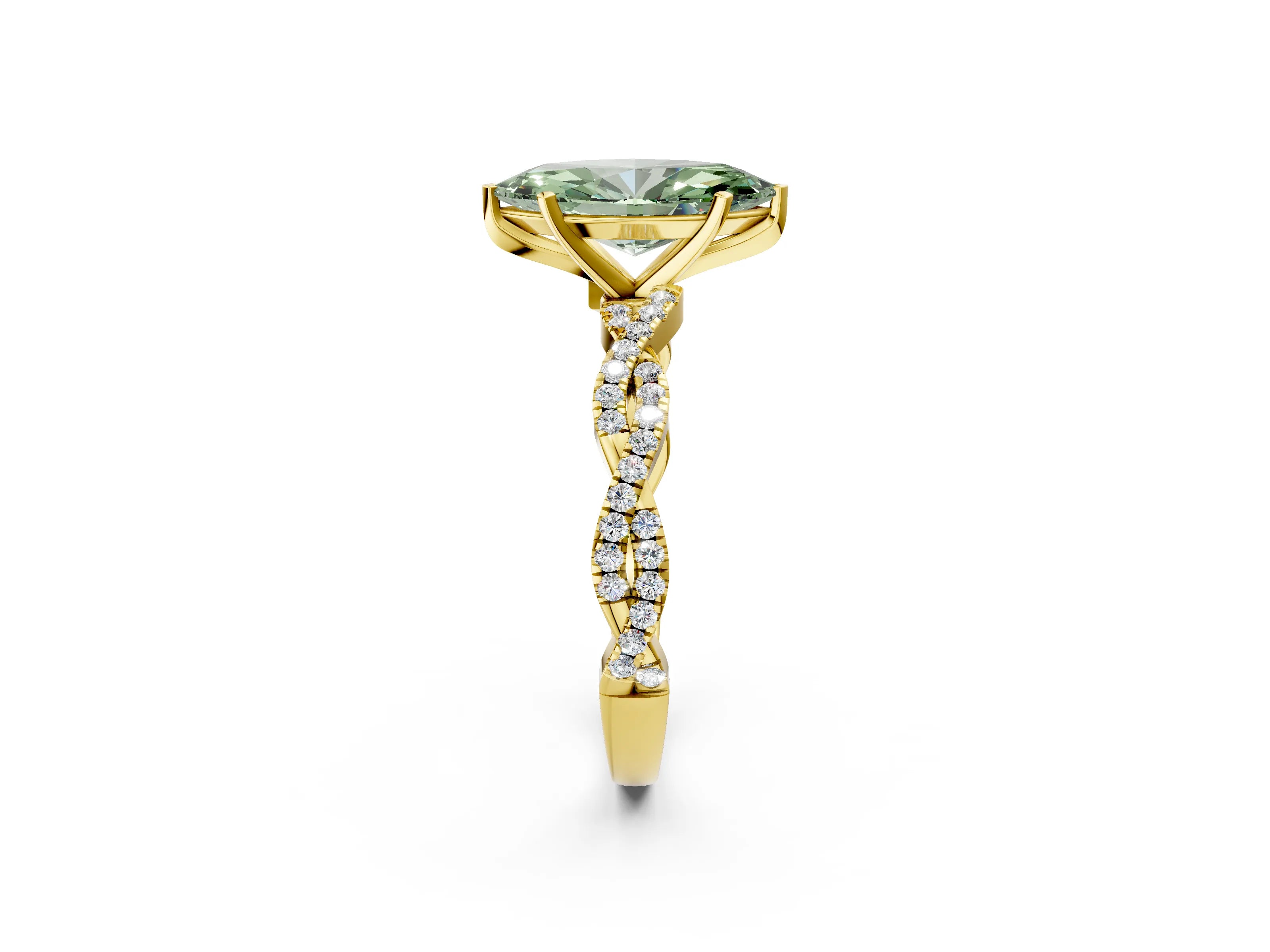 Yellow gold Fancy Green Marquise Cut Solitaire Twisted Pave Band with Four-Prong Setting_5