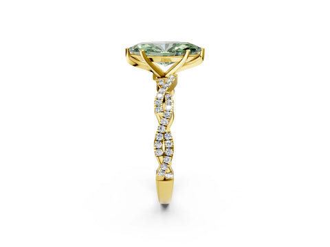 Yellow gold Fancy Green Marquise Cut Solitaire Twisted Pave Band with Four-Prong Setting_5