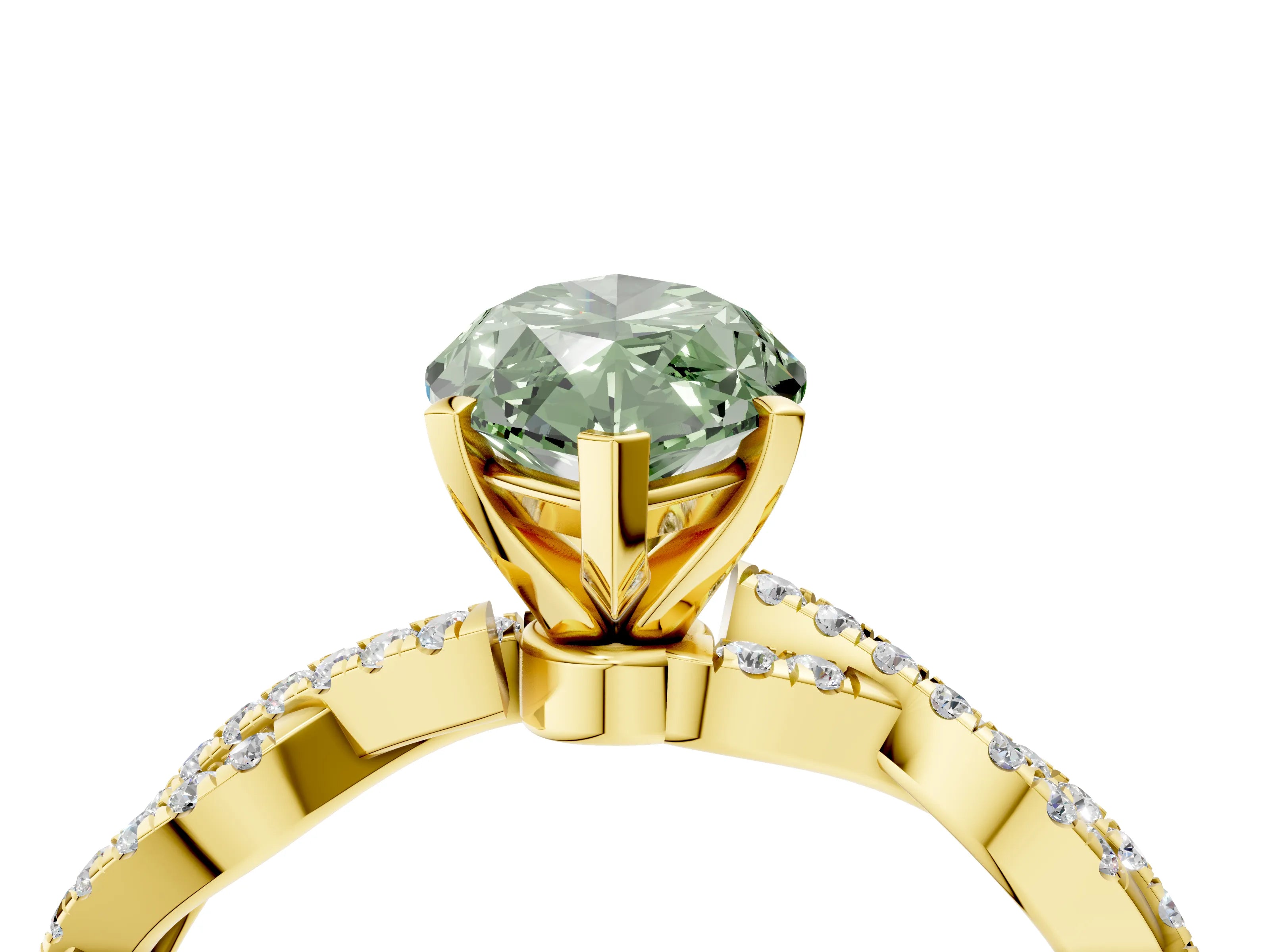 Yellow gold Fancy Green Marquise Cut Solitaire Twisted Pave Band with Four-Prong Setting_7