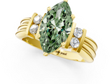 Yellow gold Fancy Green Marquise  Cut Three-Stone Channel Set Ring with Bar Prongs_60
