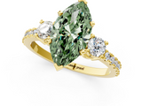 Yellow gold Fancy Green Marquise  Cut Three-Stone Diamond Pavé Band with Prong Setting_15