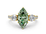 Yellow gold Fancy Green Marquise  Cut Three-Stone Diamond Pave Band with Prong Setting_37