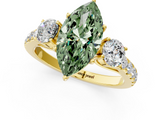 Yellow gold Fancy Green Marquise  Cut Three-Stone Diamond Pave Band with Prong Setting_38