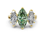 Yellow gold Fancy Green Marquise Cut Three-Stone Diamond Ring with Prong Setting on a Classic Band_12