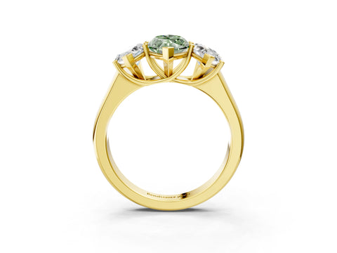 Yellow gold Fancy Green Marquise Cut Three-Stone Diamond Ring with Prong Setting on a Classic Band_3