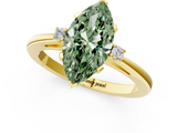 Yellow gold Fancy Green Marquise  Cut Three-Stone Solitaire Ring with Round Accent Diamonds and Four-Prong Setting_20