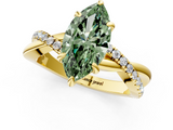 Yellow gold Fancy Green Marquise  Cut Twist Band Solitaire Diamond Ring with Pavé Setting_4
