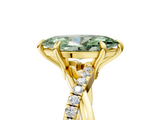 Yellow gold Fancy Green Marquise  Cut Twist Band Solitaire Diamond Ring with Pavé Setting_8