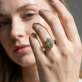 Yellow gold Fancy Green Marquise  Cut Twisted Pavé Band Solitaire Ring with Four-Prong Setting_74