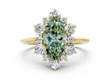 Yellow gold Fancy Green Marquise  Diamond Cluster Halo Ring with Solitaire Band and Four-Prong Setting_19