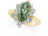 Yellow gold Fancy Green Marquise  Diamond Cluster Halo Ring with Solitaire Band and Four-Prong Setting_20