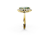 Yellow gold Fancy Green Marquise  Diamond Cluster Halo Ring with Solitaire Band and Four-Prong Setting_21