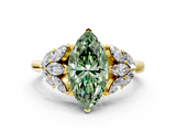 Yellow gold Fancy Green Marquise  Diamond Cluster Leaf Design Ring with Prong Setting_53