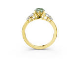 Yellow gold Fancy Green Marquise  Diamond Cluster Leaf Design Ring with Prong Setting_56