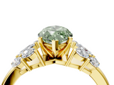 Yellow gold Fancy Green Marquise  Diamond Cluster Leaf Design Ring with Prong Setting_57