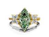 Yellow gold Fancy Green Marquise  Diamond Floral Cluster Ring with Solitaire Band and Prong Setting_26
