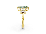 Yellow gold Fancy Green Marquise  Diamond Floral Cluster Ring with Solitaire Band and Prong Setting_27