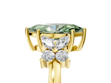Yellow gold Fancy Green Marquise  Diamond Floral Cluster Ring with Solitaire Band and Prong Setting_31
