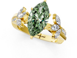 Yellow gold Fancy Green Marquise  Diamond Floral Vine Solitaire Engagement Ring_3