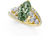 Yellow gold Fancy Green Marquise  Diamond Halo Ring with Marquise and Pavé Band in Prong Setting_53