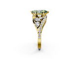 Yellow gold Fancy Green Marquise  Diamond Halo Ring with Marquise and Pavé Band in Prong Setting_54
