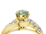 Yellow gold Fancy Green Marquise  Diamond Halo Ring with Marquise and Pavé Band in Prong Setting_56