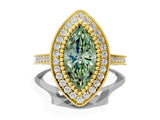 Yellow gold Fancy Green Marquise  Diamond Halo Ring with Milgrain Frame and Pavé Band_60