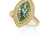 Yellow gold Fancy Green Marquise  Diamond Halo Ring with Milgrain Frame and Pavé Band_61