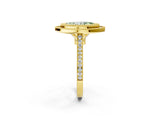 Yellow gold Fancy Green Marquise  Diamond Halo Ring with Milgrain Frame and Pavé Band_62