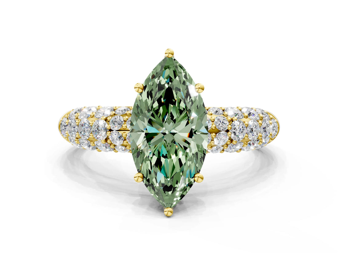 Yellow gold Fancy Green Marquise  Diamond Pavé Band Solitaire Ring with Four-Prong Setting_49