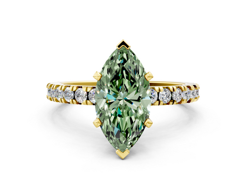 Yellow gold Fancy Green Marquise  Diamond Pavé Band Solitaire with Four-Prong Setting_201