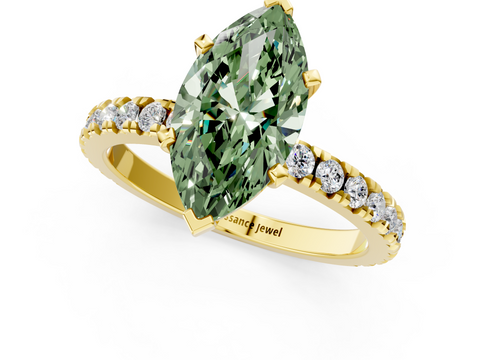 Yellow gold Fancy Green Marquise  Diamond Pavé Band Solitaire with Four-Prong Setting_202