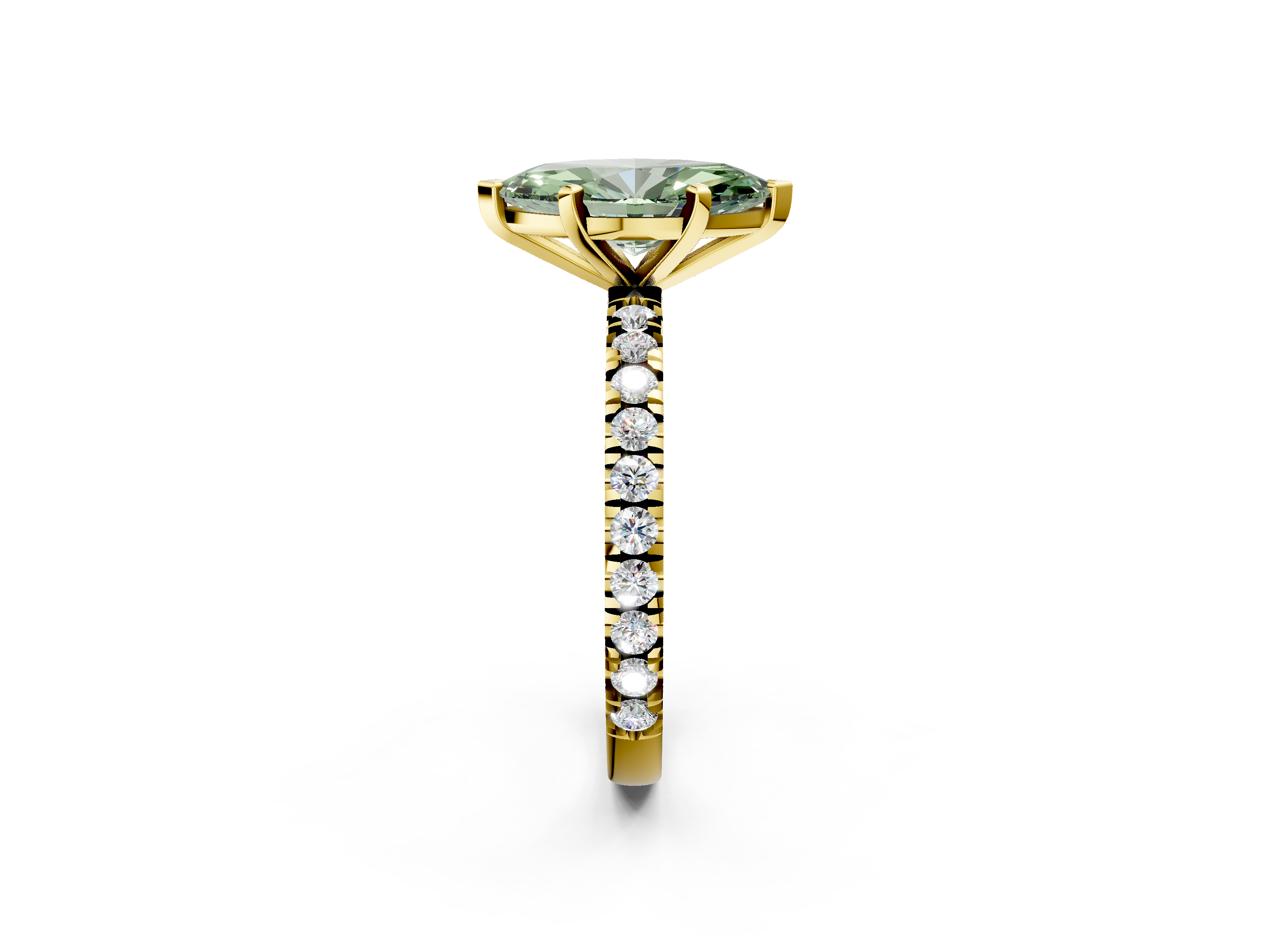 Yellow gold Fancy Green Marquise  Diamond Pavé Band Solitaire with Four-Prong Setting_203