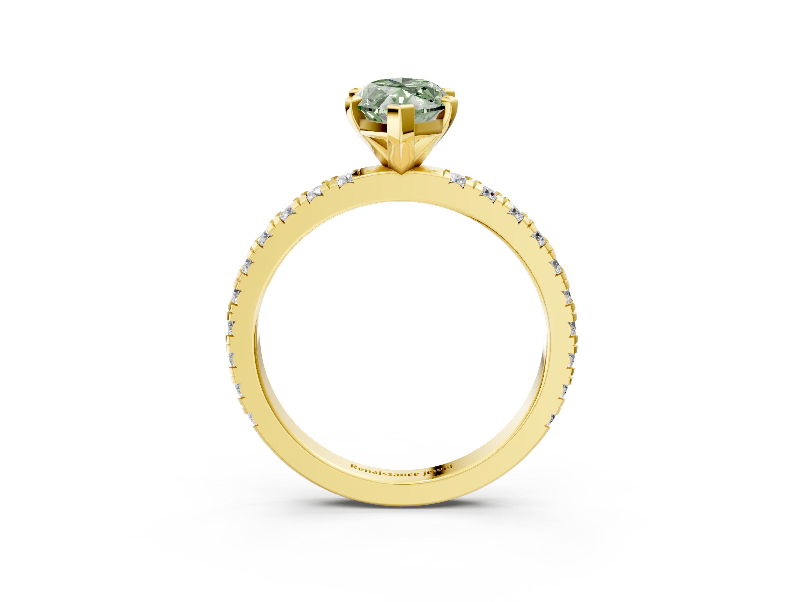 Yellow gold Fancy Green Marquise  Diamond Pavé Band Solitaire with Four-Prong Setting_204